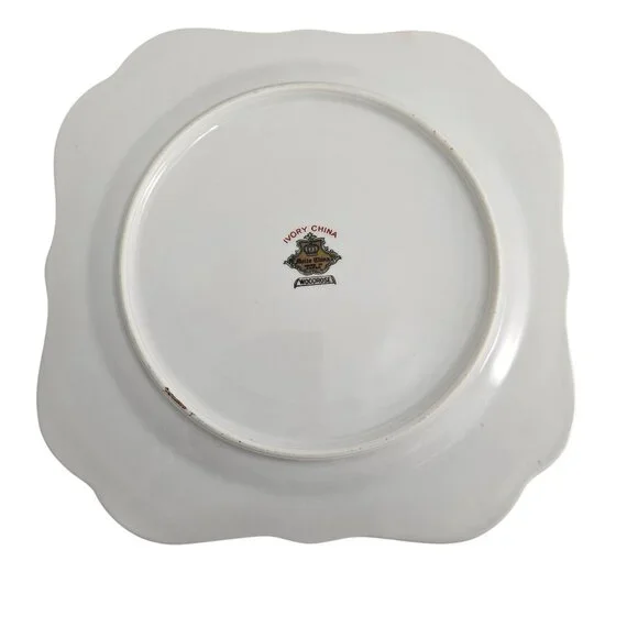 6 Blue Woodrose Square Lunch Plate 7.5" Meito Japan salad gold scalloped edge vt - Picture 7 of 9